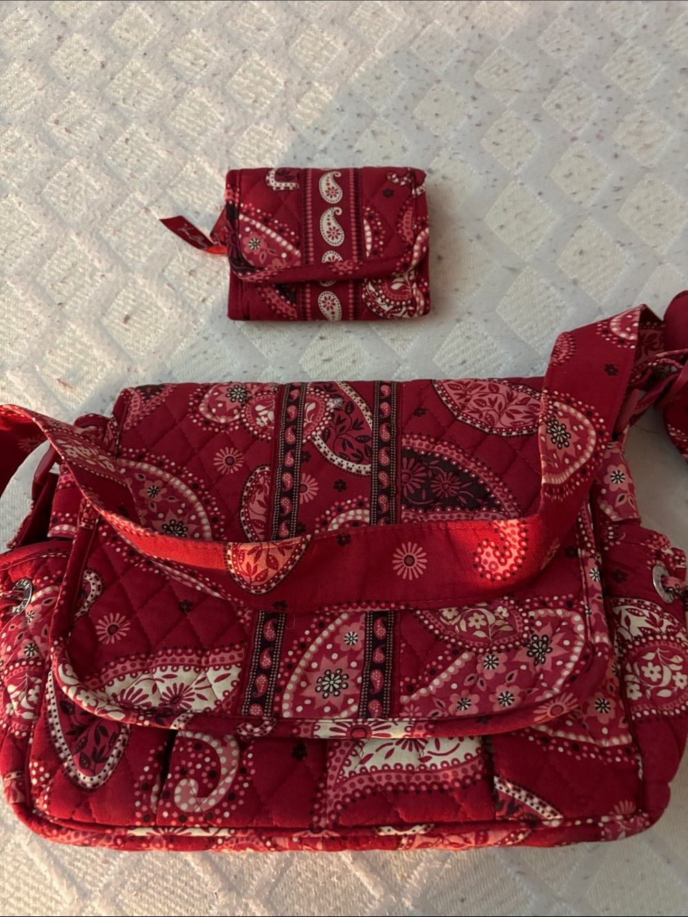 Vera Bradley Red Paisley Quilted Crossbody Bag